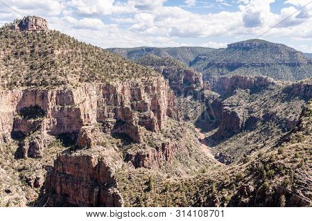 The Becker Butte And The Salt River, Near Whiteriver Arizona, On A Summer Afternoon.