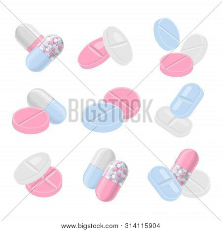 Pills And Drugs Compositions Vector Colorful Realistic Icon Set