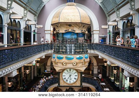 Sydney, Australia - November 22, 2014: The Great Australian Clock In Queen Victoria Building With Pe