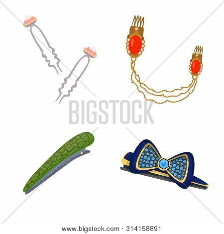 Vector Design Of Barrette And Hair Logo. Set Of Barrette And Accessories Stock Vector Illustration.
