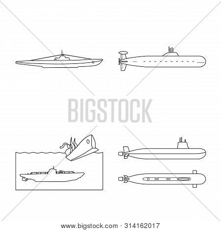 Vector Illustration Of Boat And Navy Icon. Collection Of Boat And Deep Vector Icon For Stock.