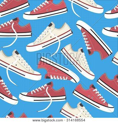 Sneakers Seamless Pattern. Youth Fashion. Vector Stock Illustration