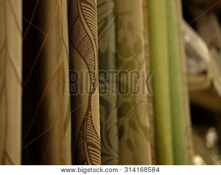 Sale - Colorful Fabrics In The Store, Close Up, Shopping Concept