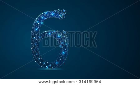 Number Six 2d Low Poly Abstract Illustration Consisting Of Points, Lines, And Shapes In The Form Of 