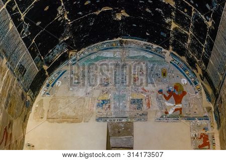 Egyptian Ancient Pictures On The Stone Wall In Temple Of Hatshepsut