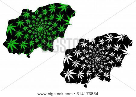 Usak (provinces Of The Republic Of Turkey) Map Is Designed Cannabis Leaf Green And Black, Uşak Ili M