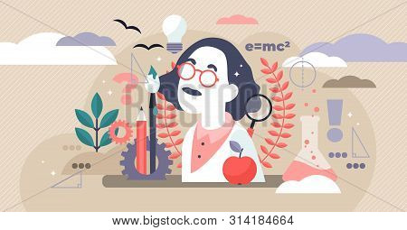 Genius Vector Illustration. Flat Tiny Smart Scientific Persons Mind Concept. Abstract Formulas Devel