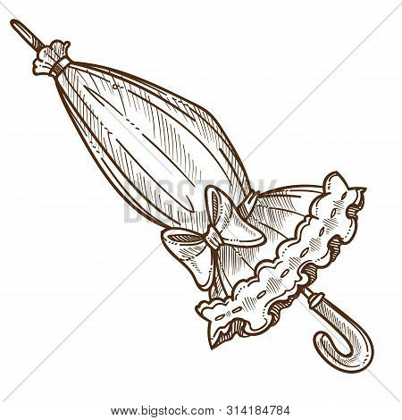 Vintage Umbrella Or Parasol Sun Or Rain Protection With Lace And Bow