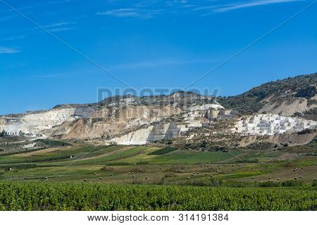 Extraction Of Perlato And Perlatino Of Sicily Light Biege Marble, Marble Quarries Near Trapani, Sici