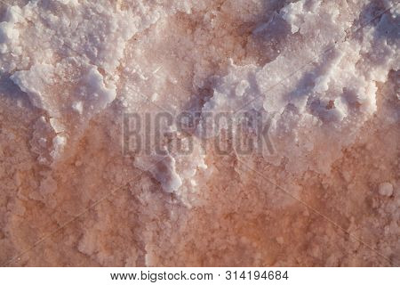 Crystals Of Pink Salt From A Unique Salt Lake. Spa Treatment With Healing Properties And Tasty Seaso