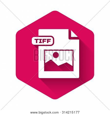 White Tiff File Document. Download Tiff Button Icon Isolated With Long Shadow. Tiff File Symbol. Pin