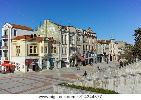 Shumen, Bulgaria - April 10, 2017: Central Pedestrian Street Bul. Slavyanski In City Of Shumen, Bulg