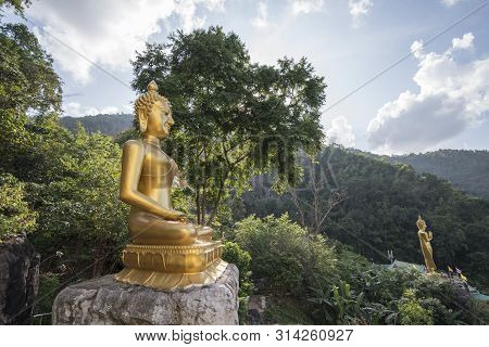 A Buddha At The Wat Phra That In Khaen Temple Near The City Of  Phrae In The North Of Thailand.  Tha