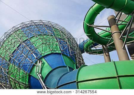 Rodby, Denmark - Jun 25, 2019: Tornado Water Slide At Water Park