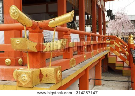 Architectural Details Of Historical Landmark Fushimi Inari Shrine In Kyoto, Japan