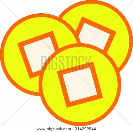 Chinese Gold Coin, Graphic Vector. The Word Appears Translating Chinese And Wealthy.