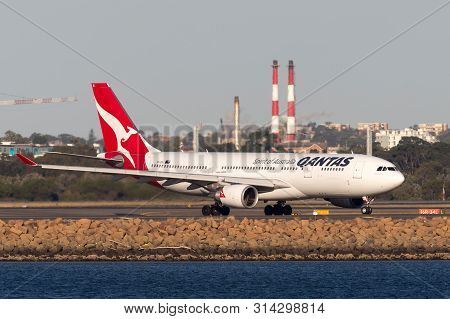 Sydney, Australia - October 9, 2013: Qantas Airbus A330 Large Passenger Airliner On The Tarmac At Sy
