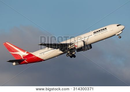 Sydney, Australia - October 8, 2013: Qantas Boeing 767 Airliner Taking Off From Sydney Airport.