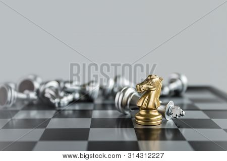 Chess (knight Wins The Game) On White Background. Success, Business Strategy, Tactics, Win, Victory,
