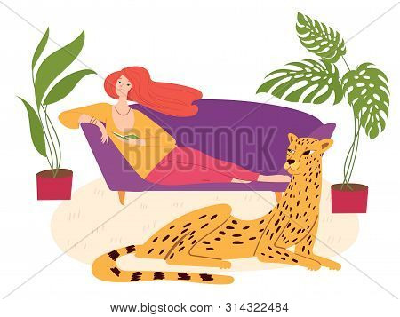 Home Jundle Hygge Illustration With A Womal