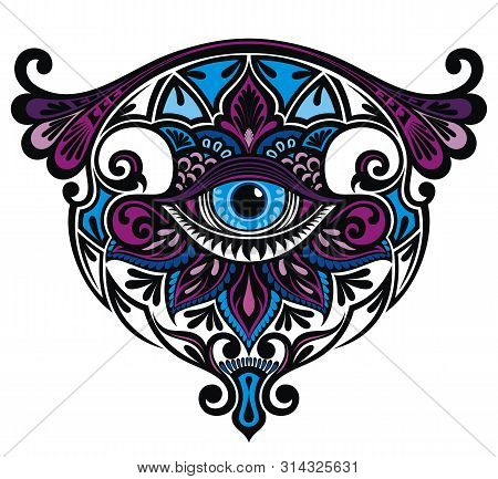 Eye With Floral Elements. Art Boho Style.