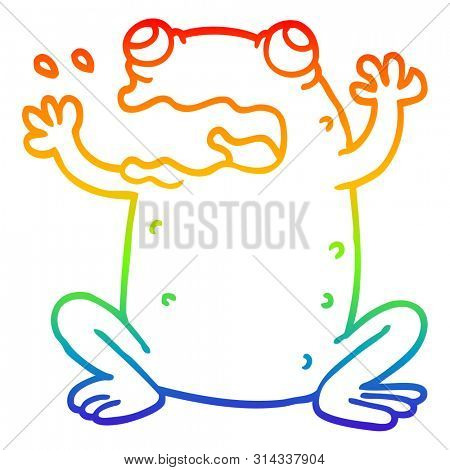 rainbow gradient line drawing of a cartoon burping toad