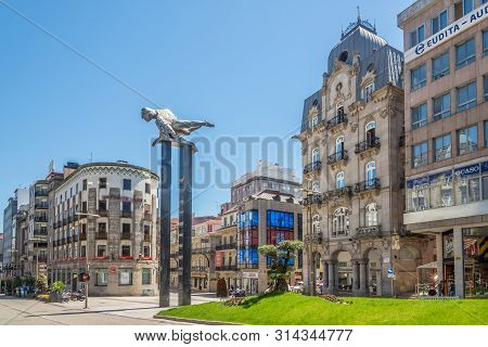 Vigo,spain - May 14,2019 - In The Streets Of Vigo In Spain. Vigo Is The Capital Of The County Of Vig
