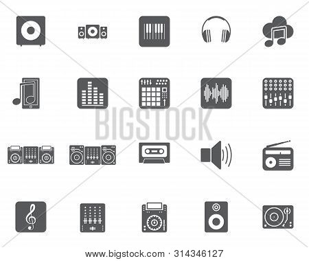 Dj Music Vector Icons Set, Modern Solid Symbol Collection, Filled Style Pictogram Pack. Signs, Logo 