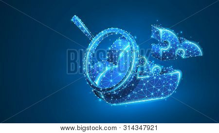 Magnifying Glass On A Jigsaw Puzzle Database Cloud Storage. Server Integrity, Data Analysis, Securet