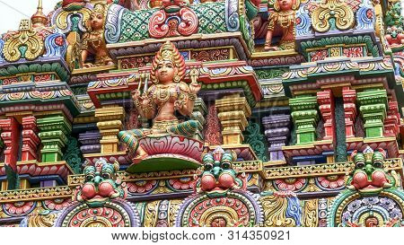 Bangkok, Thailand- June, 21, 2017: Close Up Of A Statue Of A Four Armed Hindu God At Sri Maha Mariam