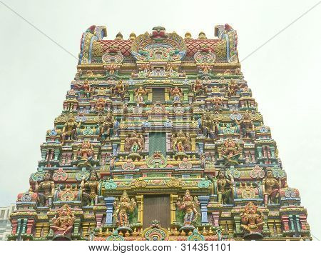 Low Angle View Of The Gopura At Sri Maha Mariamman Temple On Silom Road In Bangkok