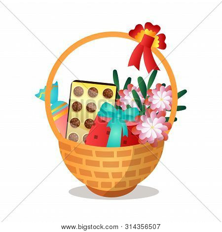 Big Wood Gift Basket With Sweet Candy Chocolate