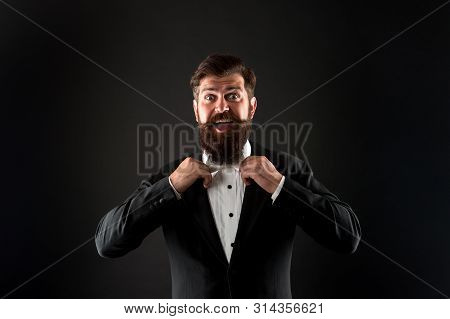 Official Event Dress Code. Classic Style. Classic Outfit. Perfect Groom. Bearded Man With Bow Tie. W