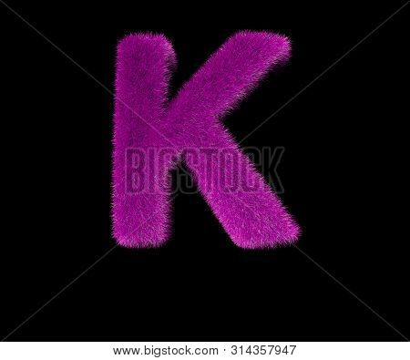 Amusing Luxurious Purple Pilous Alphabet Isolated On Black - Letter K, Luxurious Concept 3d Illustra