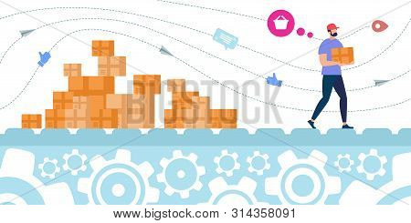 Banner Sorting And Shaping Packages In Stock.  Conceptual Idea Successful Work Warehouse Online Stor