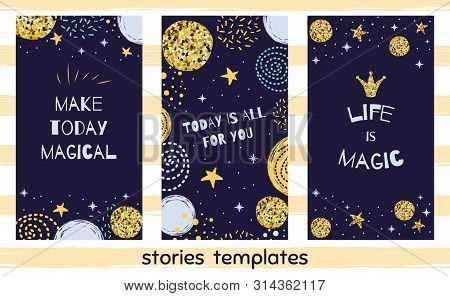 Story Template For Social Media Set With Quotes Life Magic Cute Christmas Design For Social Net Stor