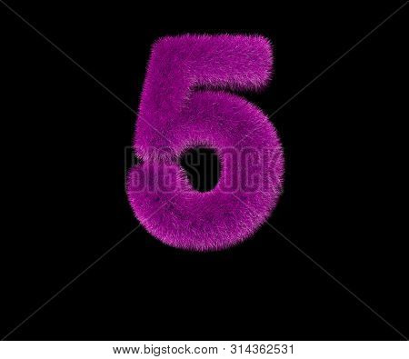 Number 5 Of Laughable Fashion Purple Furry Alphabet Isolated On Black, Laughable Concept 3d Illustra