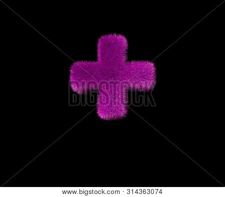 Plus Of Dear Stylish Purple Pilous Alphabet Isolated On Black, Dear Concept 3d Illustration Of Symbo