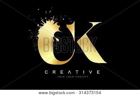 Ck C K Letter Logo With Gold Melted Metal Splash Vector Design Illustration.
