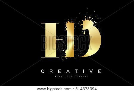 Hd H D Letter Logo With Gold Melted Metal Splash Vector Design Illustration.