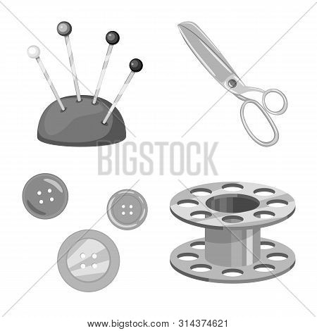 Vector Illustration Of Dressmaking And Textile Symbol. Set Of Dressmaking And Handcraft Vector Icon 