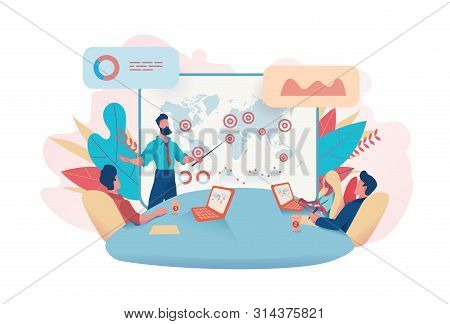 Teamwork. Businessman Holds Meeting, Presentation, Sales Analytics. Businessmen Are Sitting At The C