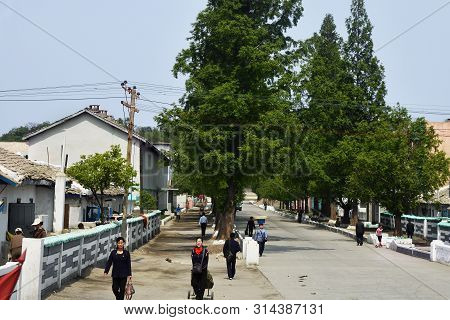 Wonsan, North Korea - May 4, 2019:  Street Scene In Wonsan, One Of The North Korean Port On The East