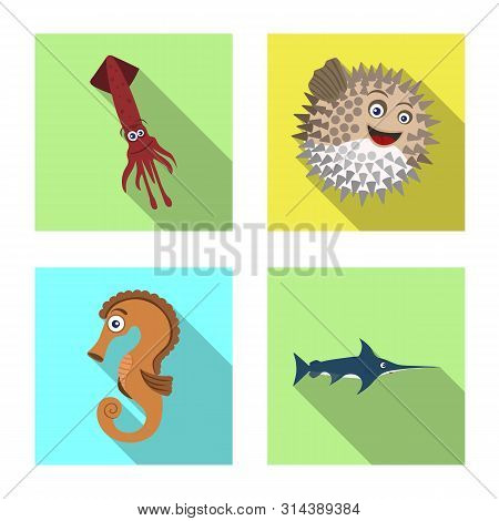 Vector Illustration Of Sea And Animal Icon. Collection Of Sea And Marine Vector Icon For Stock.