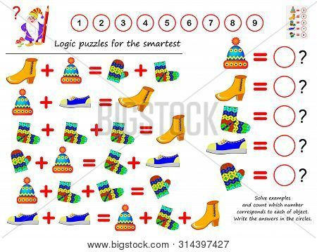 Mathematical Logic Puzzle Game. Solve Examples And Count Which Number Corresponds To Each Of Object.