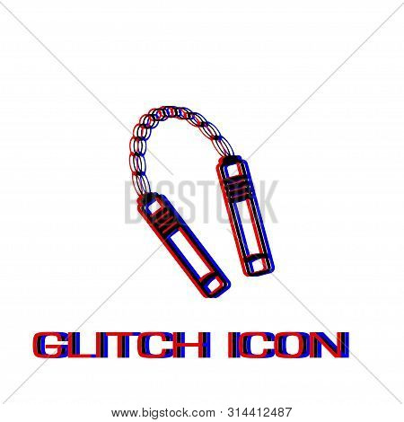 Nunchaku Weapon Icon Flat. Simple Pictogram - Glitch Effect. Vector Illustration Symbol