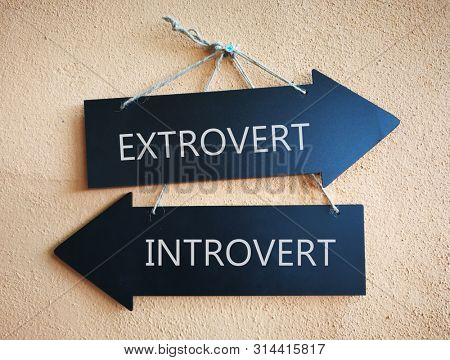 wooden direction sign with introvert and extrovert