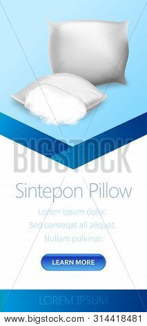 Sintepon Pillow Vertical Banner, White Blank Mock Up On Blue Background, Soft Cushions With High Qua