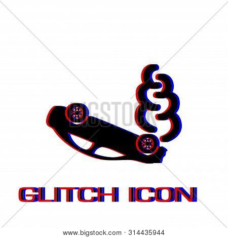 Crash Car Icon Flat. Simple Pictogram - Glitch Effect. Vector Illustration Symbol