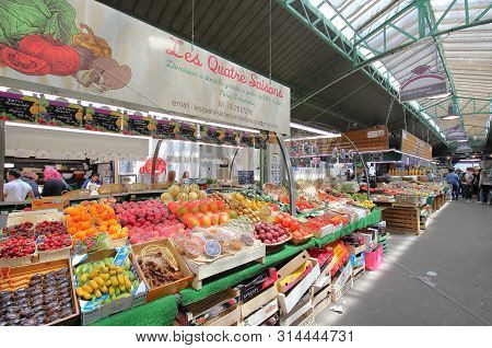 Paris France - May 23, 2019: Unidentified People Visit Marche Des Enfants Rouges Market Paris France